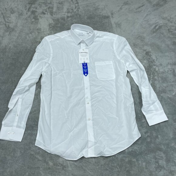 Calvin Klein Mens White Active Stretch Performance Dress Shirt 16-16½ L a1033 - Picture 1 of 9